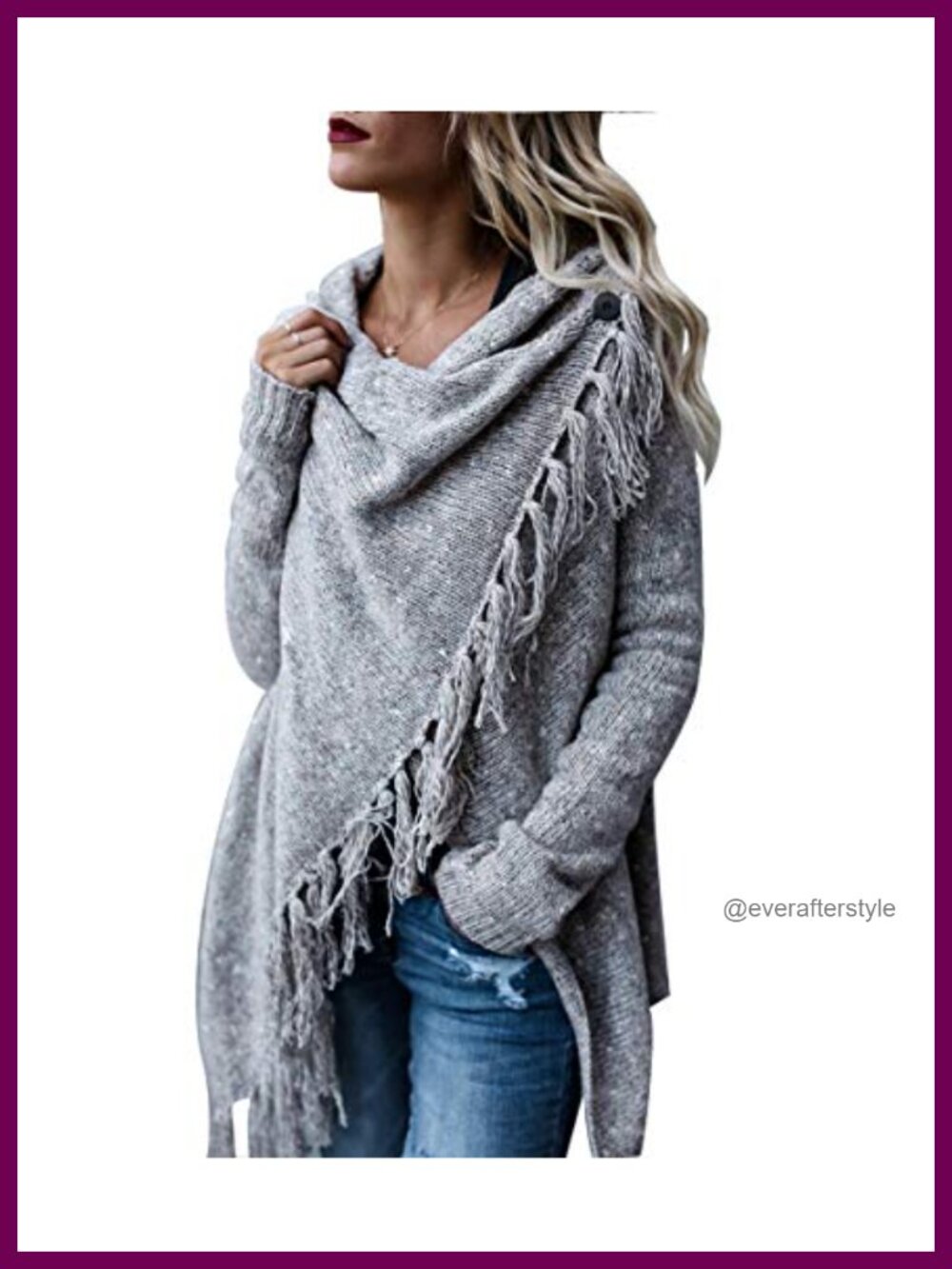 Women's Tassel Hem Long Cardigan Sweater Open Front Knit Pullover Poncho
